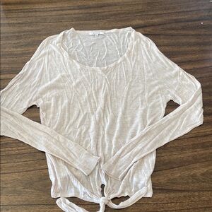Madewell Cream Lightweight Long Sleeve Top with front tie detail size Large
